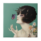 Carreau Papillon Lady Art Déco vintage Joli Fleurs (Devant)