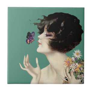 Carreau Papillon Lady Art Déco vintage Joli Fleurs