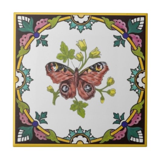 Carreau Papillon Minton couleur main c.1870 Tile Repro (Devant)