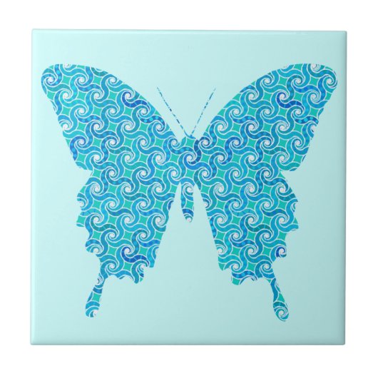 Carreau Papillon, motif en bleu, turquoise, blanc (Devant)