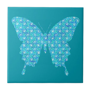 Carreau Papillon, motif en bleu turquoise, turquoise, blan