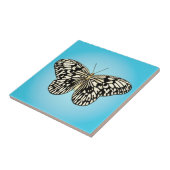 Carreau Papillon - noir et blanc sur turquoise (Côté)