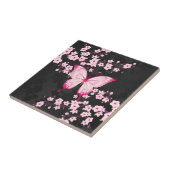 Carreau Papillon Noir Rose Et Fleurs De Cerisiers (Côté)