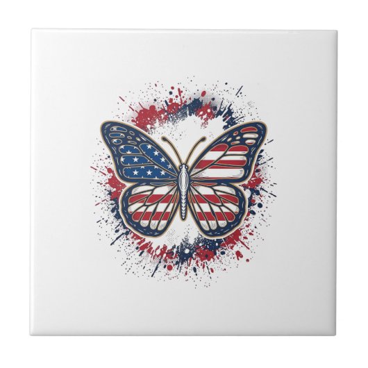 Carreau Papillon Patriotique Gravure Vintage Vector Design (Devant)
