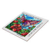 Carreau Papillon peint et fleurs avec vers Psaume 118:24 (Côté)