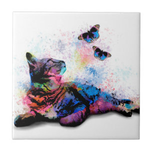 Carreau Papillon rose bleu 6x6 du chat 614