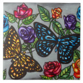 Carreau Papillon rose fleurs dessin naturel original (Devant)