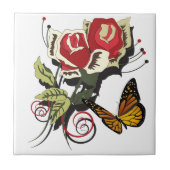 Carreau Papillon rose rouge fleurs nature art (Devant)