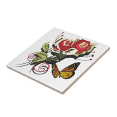 Carreau Papillon rose rouge fleurs nature art (Côté)