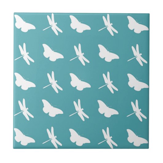 Carreau Papillon sarcelle et blanc et motif de libellule (Devant)