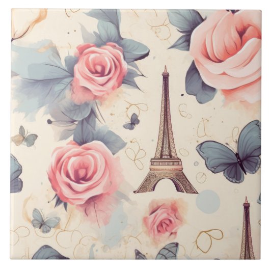 Carreau Papillon Tour Eiffel et Motif Rose (Devant)