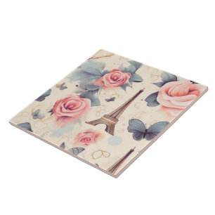 Carreau Papillon Tour Eiffel et Motif Rose