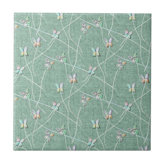 Carreau Papillons à l'aquarelle sur fond vert menthe (Devant)