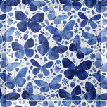 Carreau Papillons Aquarelle Bleu<br><div class="desc">Peinture à papillon bleu et blanc Indigo. Cette tuile est un motif extensible,  donc va être belle en multiples.</div>