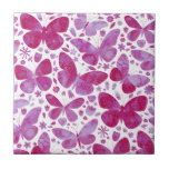Carreau Papillons Aquarelle Magenta Rose<br><div class="desc">Peinture à papillon Magenta rose et blanc aquarelle.</div>