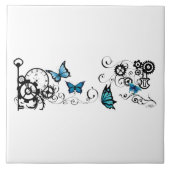 Carreau Papillons bleu Tribal Steampunk (Devant)