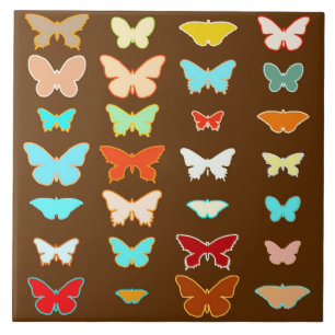 Carreau Papillons, bruns, turquoise et corail