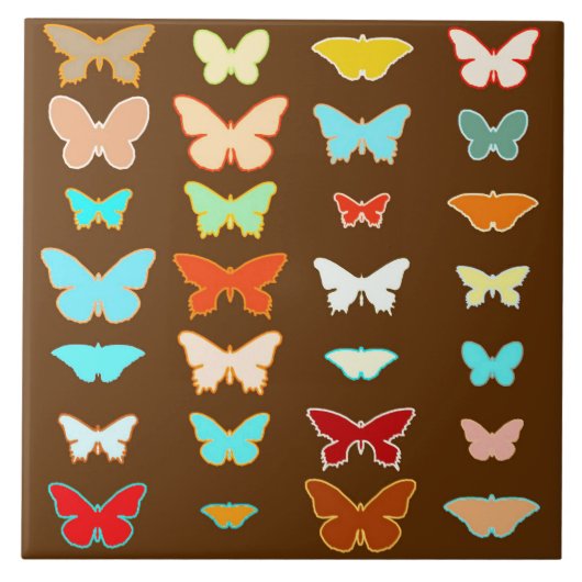Carreau Papillons, bruns, turquoise et corail (Devant)