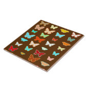 Carreau Papillons, bruns, turquoise et corail (Côté)
