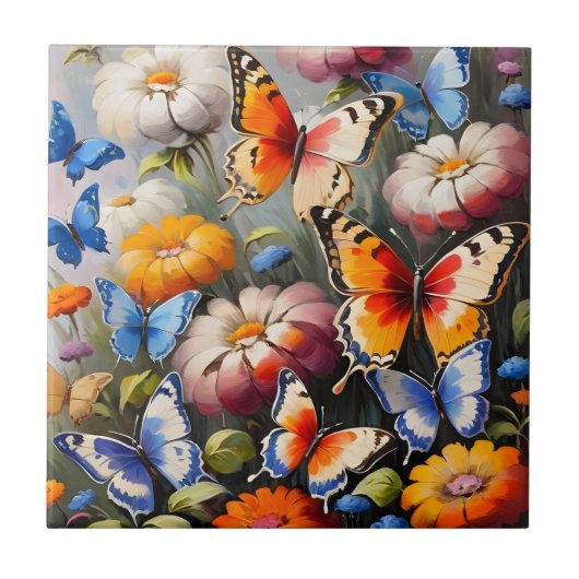Carreau Papillons colorés dans le jardin (Devant)