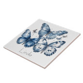 Carreau Papillons dans Delft Blue, personnalisable (Côté)