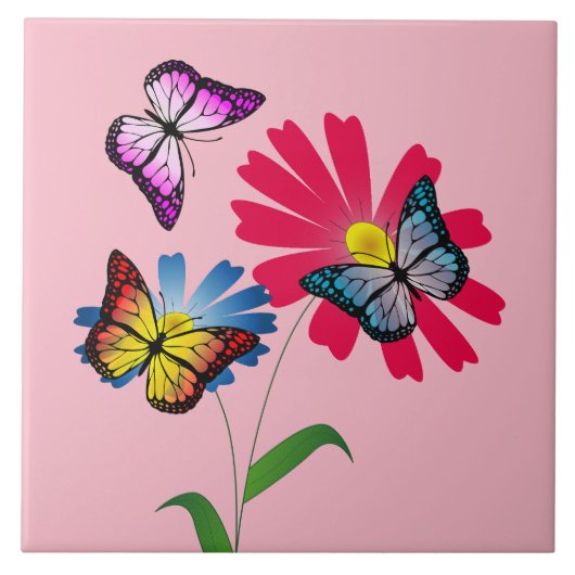 Carreau Papillons et fleurs colorés (Devant)