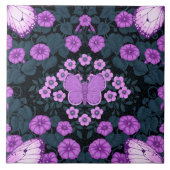 Carreau Papillons et symétrie des fleurs, violet et bleu (Devant)