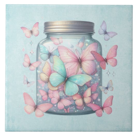 Carreau Papillons Fantaisistes dans un Pot (Devant)