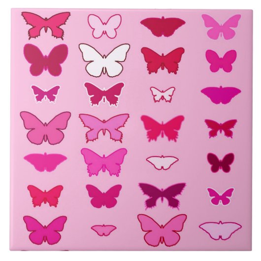 Carreau Papillons, nuances roses et fuchsia (Devant)