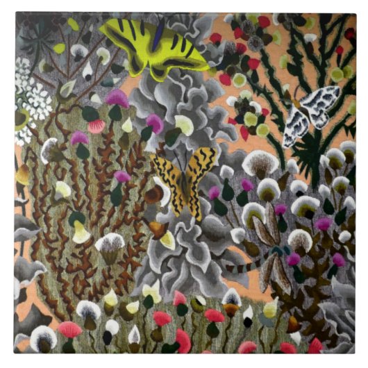 Carreau Papillons vintages dans l'illustration des saules (Devant)