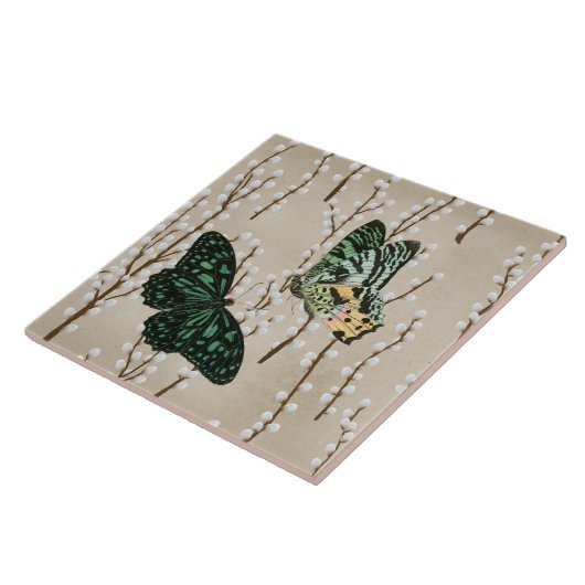 Carreau Papillons vintages sur citrons blancs (Côté)