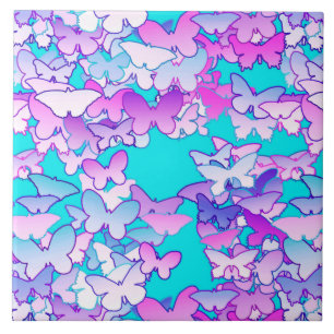 Carreau Papillons, violet et turquoise