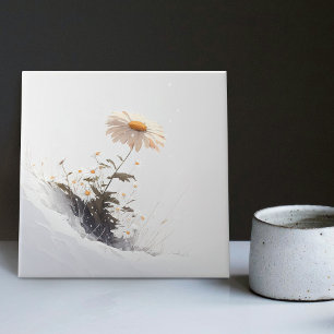 Carreau Pâquerette de la montagne enneigée en fleurs dans