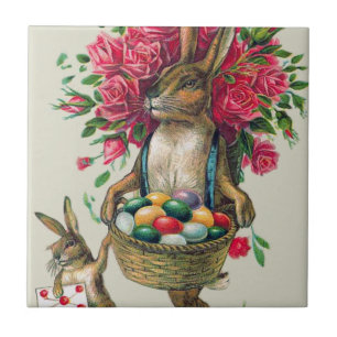 Carreau Pâques lapin papa enfant Rose panier oeuf