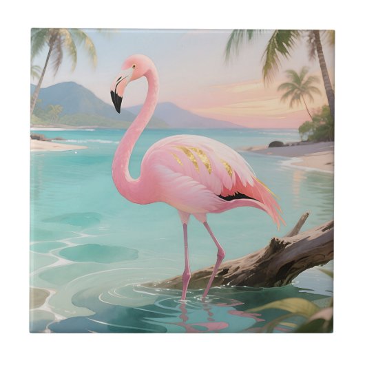 Carreau Paradis Tropical Flamant Rose (Devant)