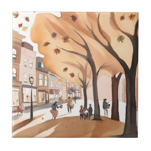 Carreau Parc de la ville d'automne Aquarelle de feuillag