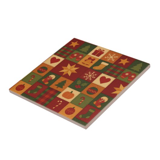 Carreau Parcelle rouge vert Patchwork Rustique Ferme Flora (Côté)