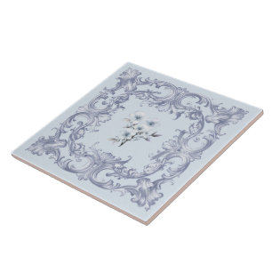 Carreau Parchemins bleu français doux avec fleurs
