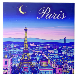 Carreau Paris au Crépuscule Sous un Croissant de Lune
