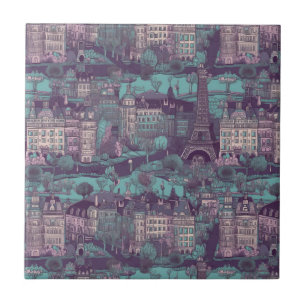 Carreau Paris Cityscape en aqua design vintage