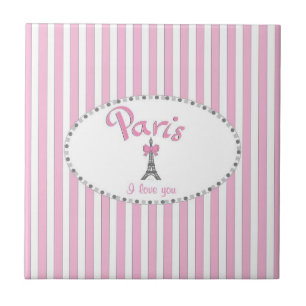 Carreau "Paris I Love You" - rayures roses