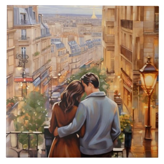 Carreau Paris Love: Romantic Couple French City View (Devant)