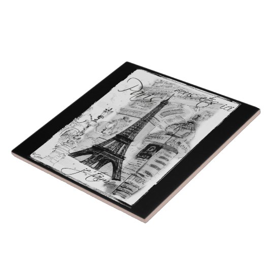 Carreau Paris Tour Eiffel noir et blanc (Côté)