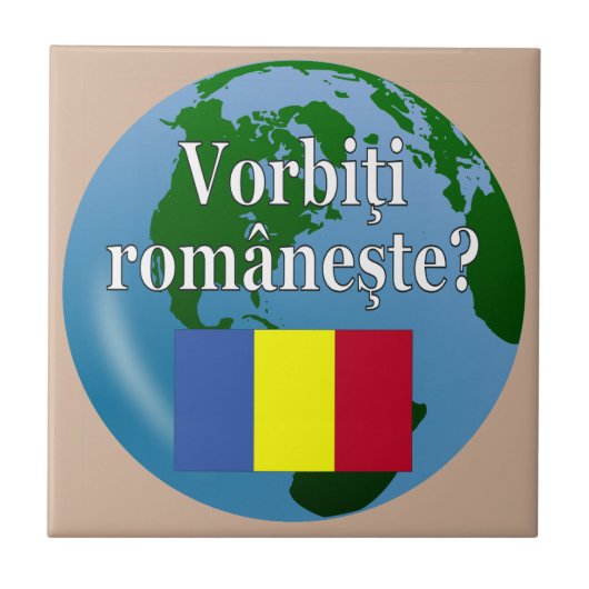 Carreau Parlez-vous roumain ? en roumain. Drapeau et globe (Devant)