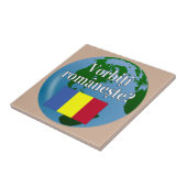 Carreau Parlez-vous roumain ? en roumain. Drapeau et globe (Côté)