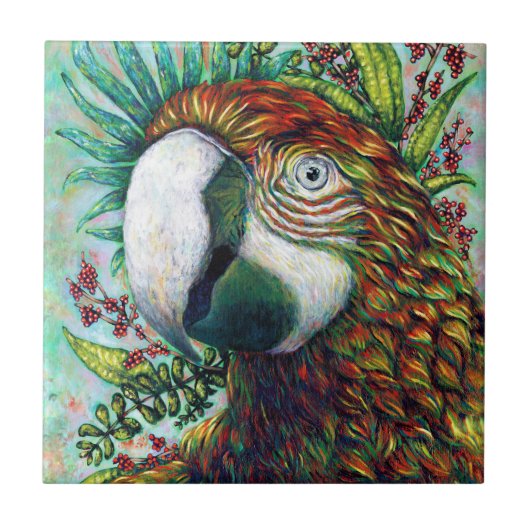 Carreau Parrot Oiseau Tropical Floral Green Art Carrelage (Devant)