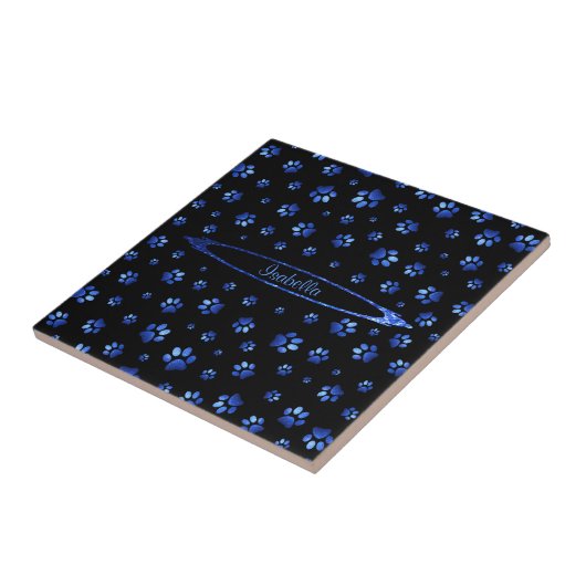Carreau Parties scintillant bleue chien patte motif Monogr (Côté)
