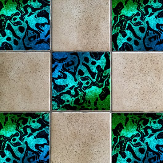 Carreau Parties scintillant bleue verte et noire motif ond