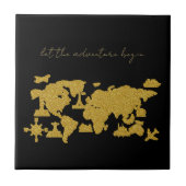 Carreau Parties scintillant d'or Carte du monde sur Black (Devant)