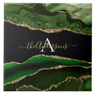 Carreau Parties scintillant d'or et Monogramme d'âge vert